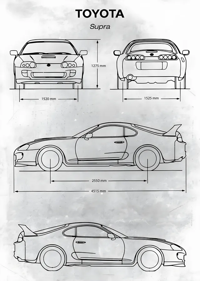 Toyota Supra - Teknik Çizim metal tablo