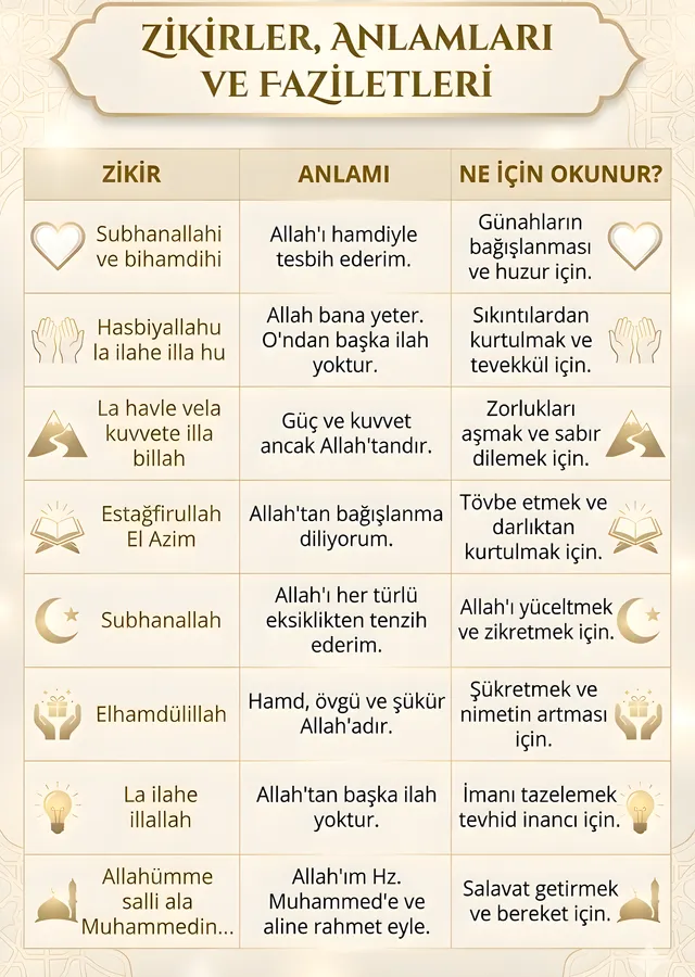 Zikirler: Anlamları ve Faziletleri metal tablo