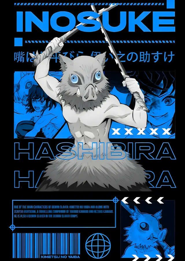 Inosuke Hashibira: Mavi Neon metal tablo