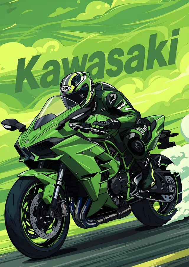 Kawasaki: Yeşil Hız metal tablo