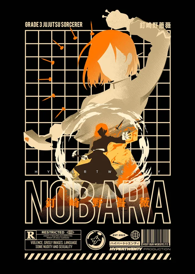 Jujutsu Kaisen: Nobara Kugisaki - Turuncu ve Siyah Dalgalar metal tablo