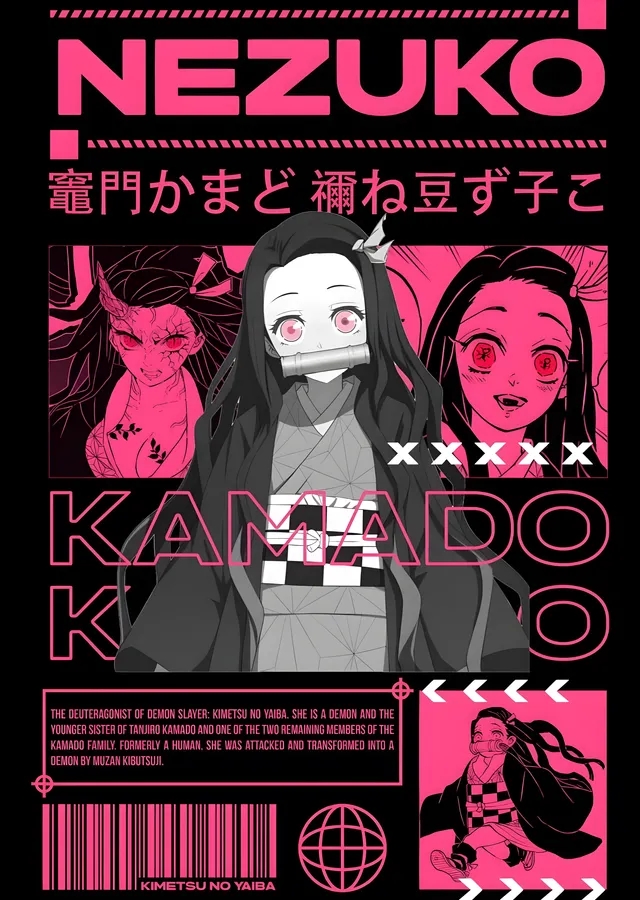 Nezuko Kamado: Neon Pembe Panel metal tablo