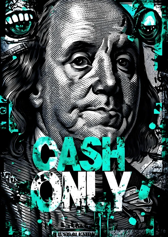 Benjamin Franklin: Sadece Nakit metal tablo