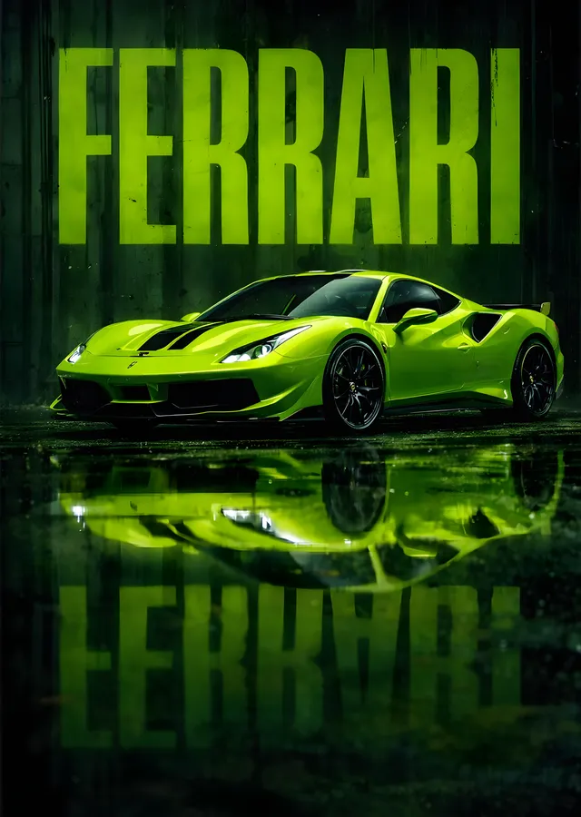 Ferrari Yeşil Spor Araba metal tablo