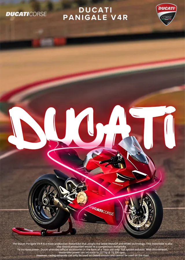 Ducati Panigale V4R - Neon Tipografi metal tablo