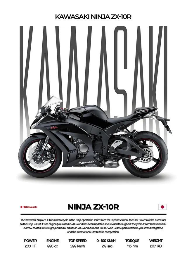 Kawasaki Ninja ZX-10R - Beyaz Zemin metal tablo