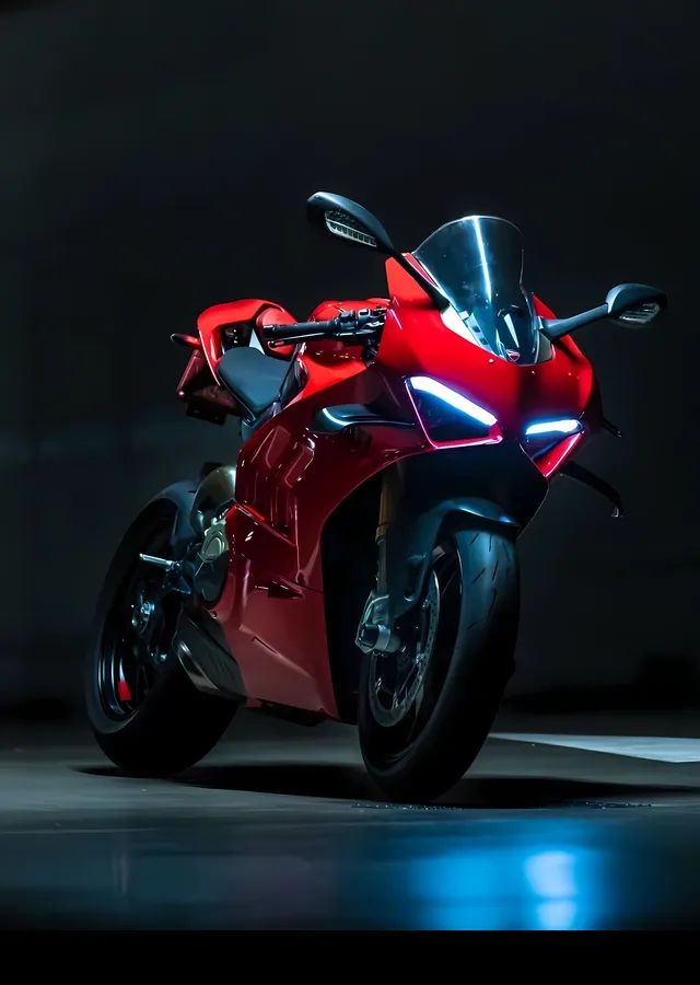 Kırmızı Superbike - Mavi Işık metal tablo