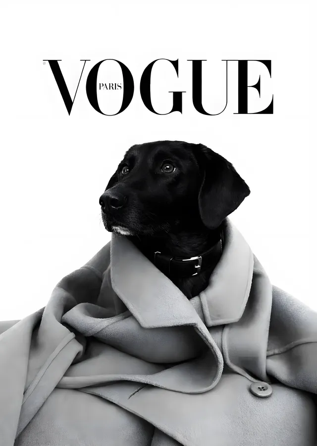 Vogue Paris: Kıyafetli Köpek Kapağı metal tablo