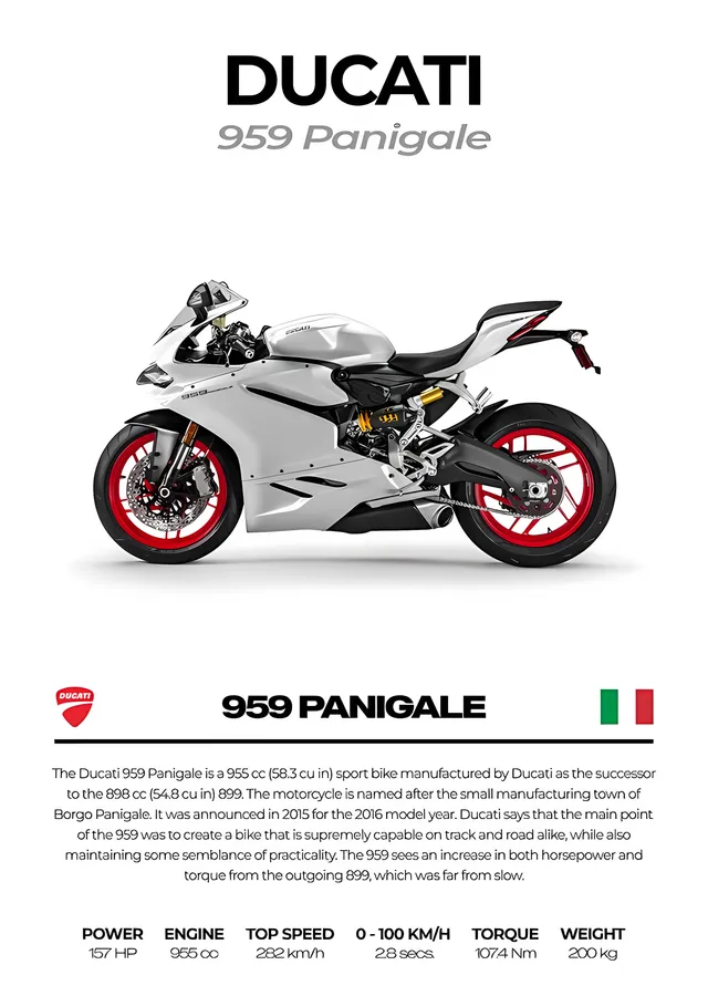Ducati 959 Panigale - Beyaz Zemin metal tablo