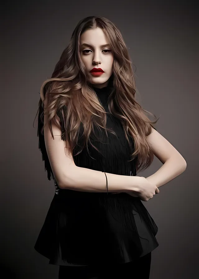 Serenay Sarıkaya Püsküllü Siyah Elbise metal tablo