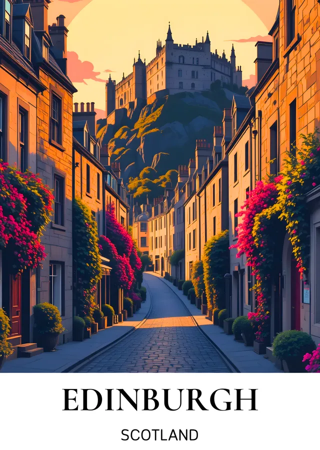 Edinburgh Scotland Sunset Street metal tablo
