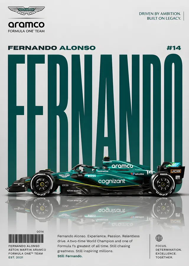 Fernando Alonso: Aramco F1 #14 metal tablo