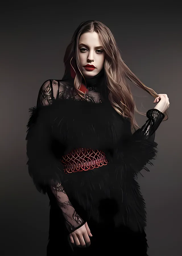 Serenay Sarıkaya Tüylü Siyah Elbise metal tablo