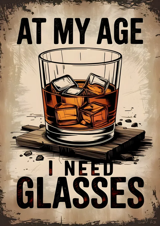 Viski Mizahı: At My Age I Need Glasses metal tablo