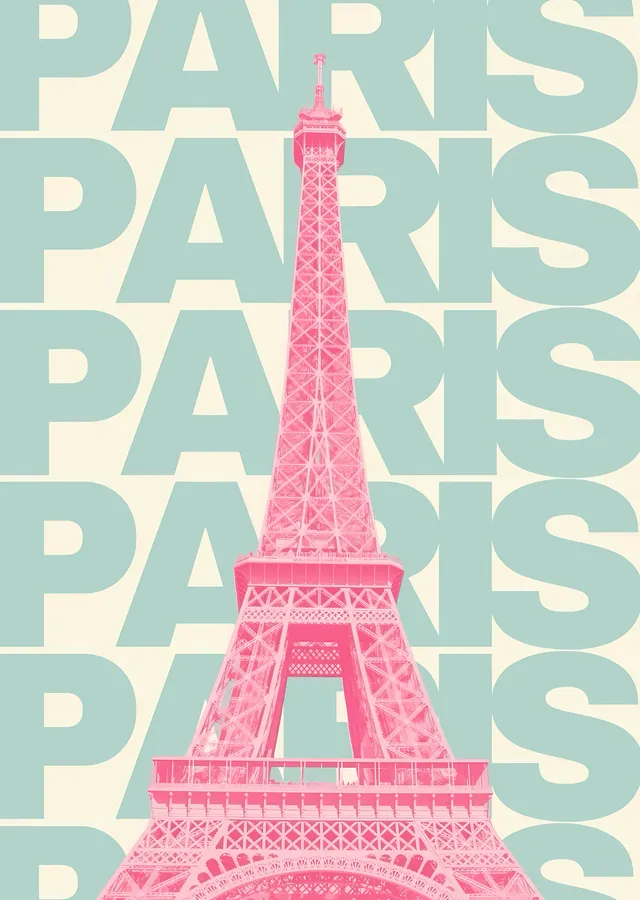 Paris: Eiffel Kulesi'nin Pembe ve Mavi Versiyonu metal tablo