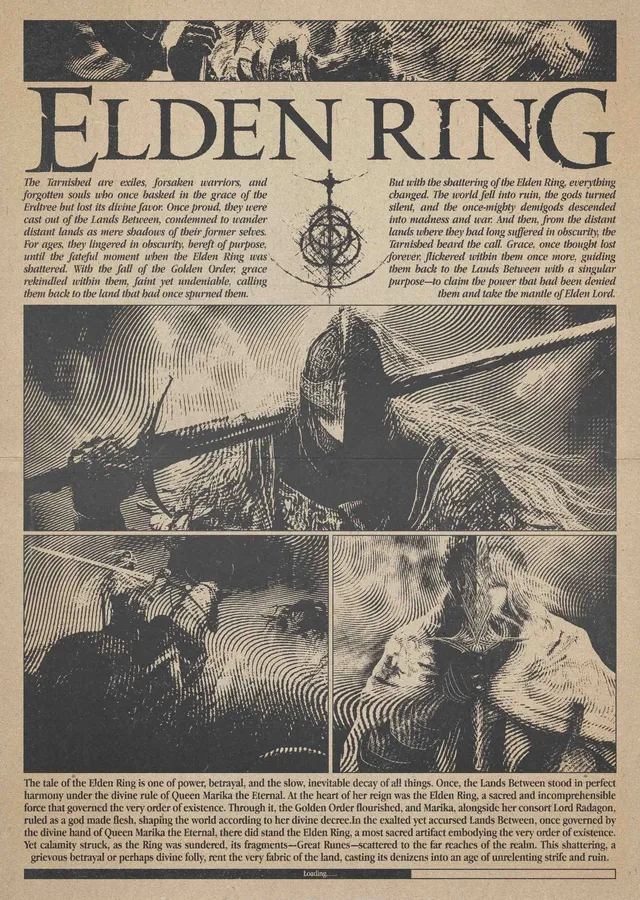 Elden Ring: Vintage Gazete metal tablo