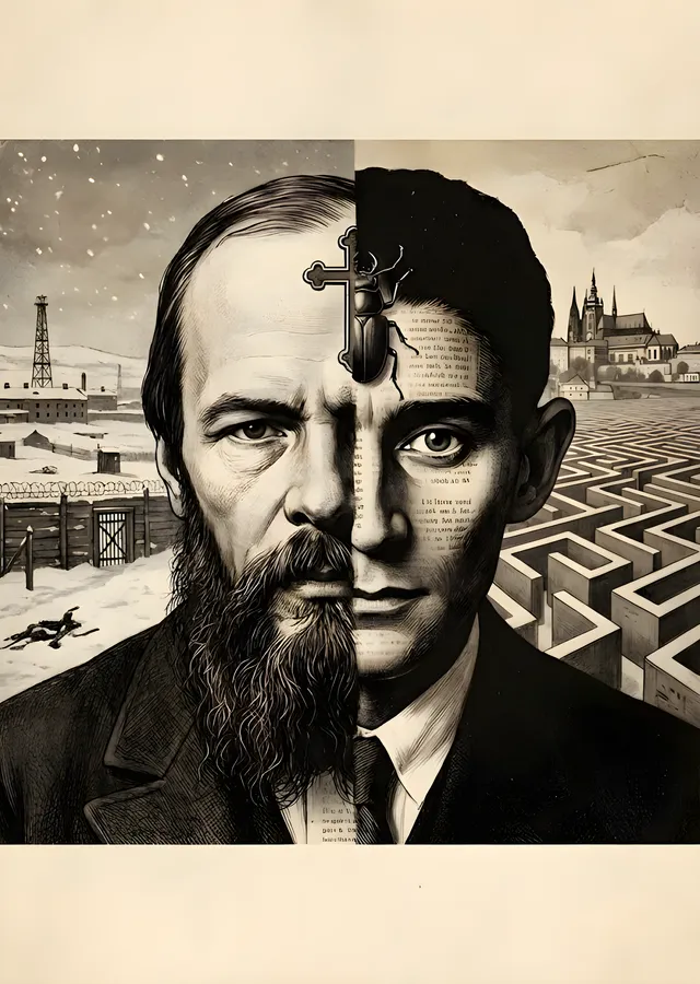 Dostoyevski ve Kafka: İki Yazarın Portresi metal tablo