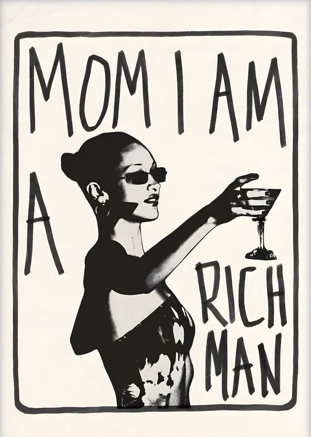 Mom I Am a Rich Man: Çizgisel Kadın Portresi metal tablo