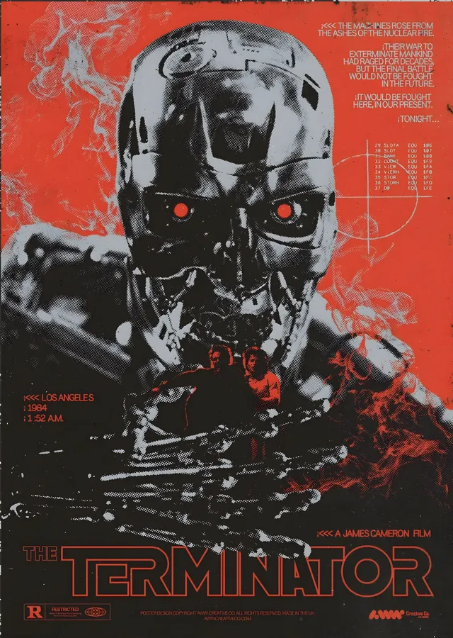 The Terminator: Kırmızı Zemin Endoiskelet metal tablo