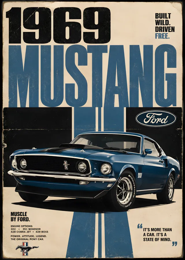 1969 Mustang: Amerikan Kas Arabası metal tablo
