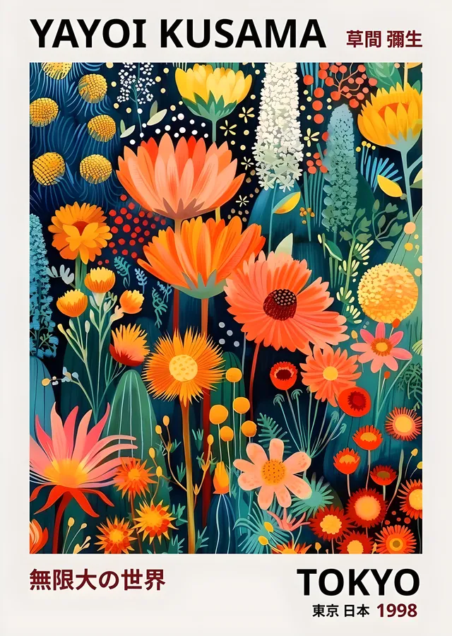 Yayoi Kusama: Tokyo 1998 Çiçekler metal tablo