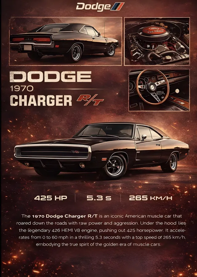 Dodge Charger R/T 1970 metal tablo