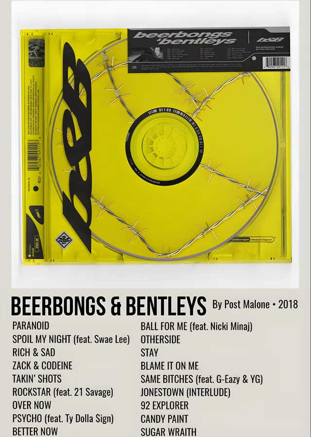Beerbongs & Bentleys: Post Malone metal tablo