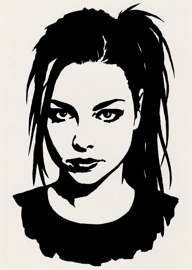 Amy Lee: Siyah Beyaz Stencil metal tablo
