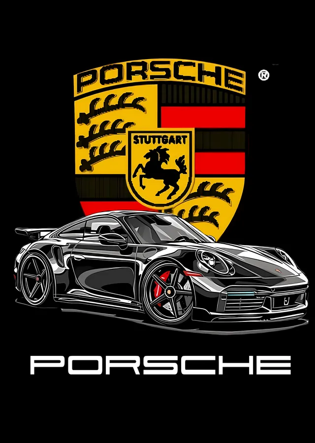 Porsche Logosu ve Araba Desenli metal tablo
