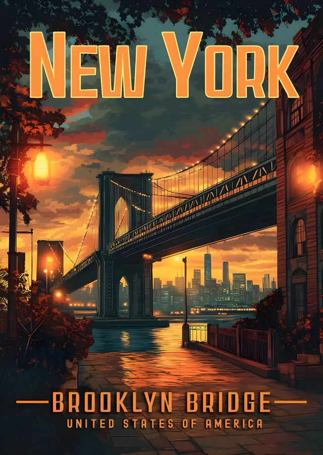 Brooklyn Bridge: New York metal tablo