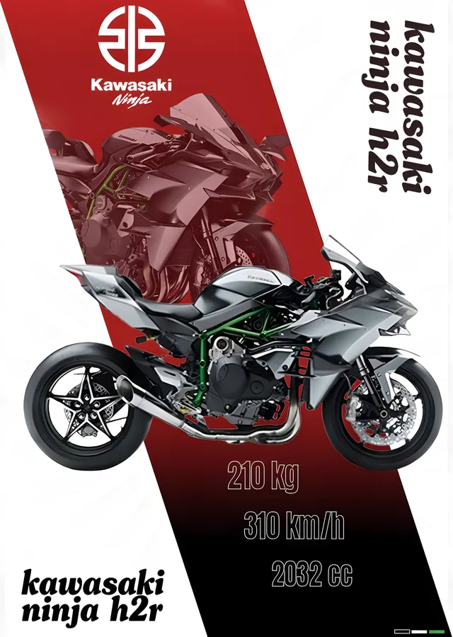 Kawasaki Ninja H2R - Kırmızı Şerit metal tablo