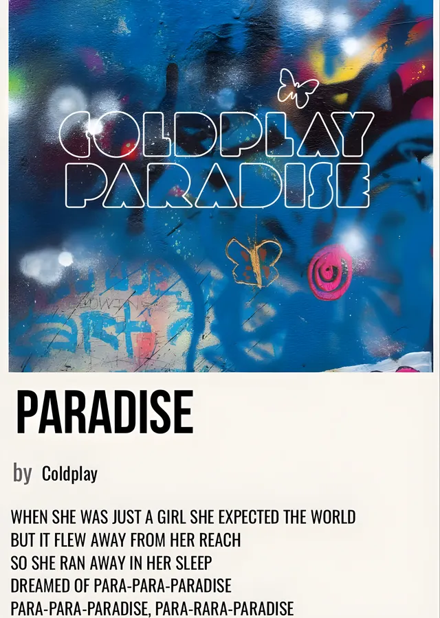 Coldplay: Paradise · Grafiti ve Şarkı Sözü metal tablo