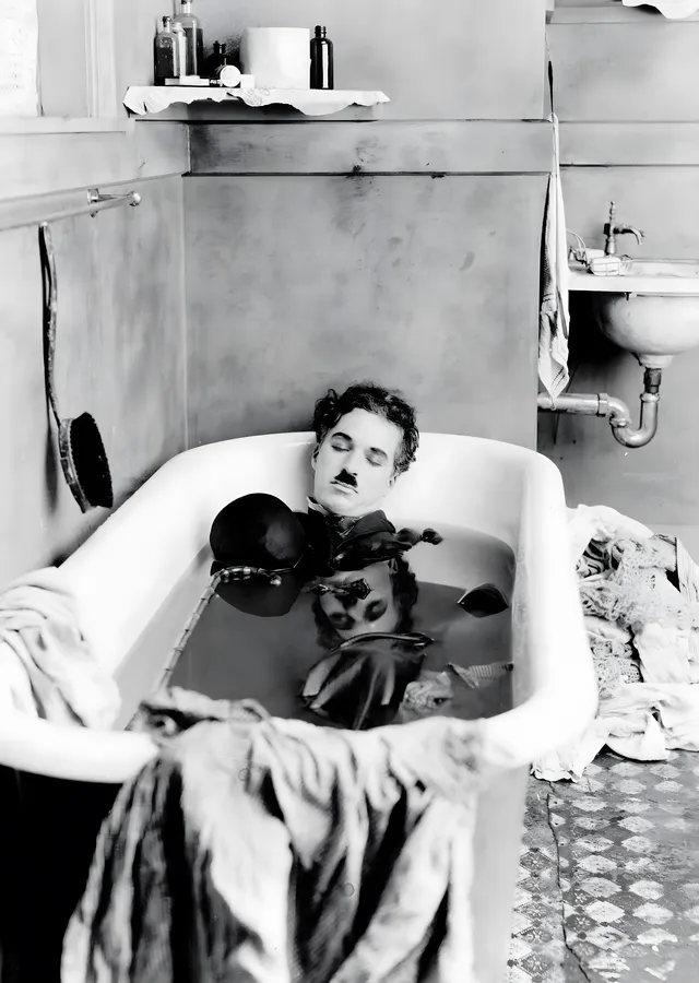 Charlie Chaplin: Bathtub Reflections metal tablo