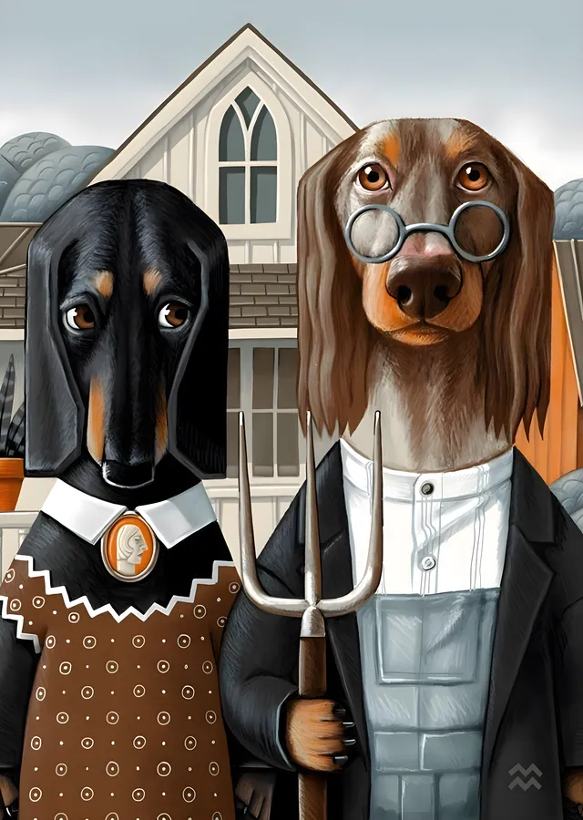 Şık Giyimli Dachshund Portresi metal tablo