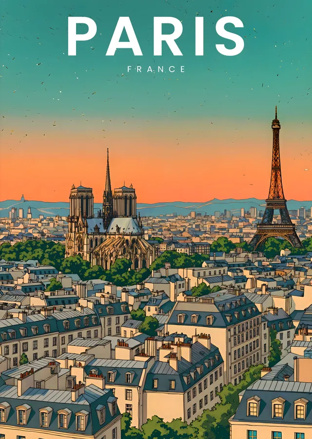 Paris Manzarası: Vintage 80'ler Stili Şafak Şehri metal tablo