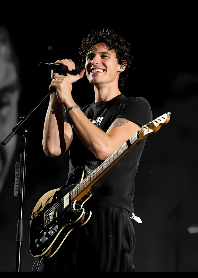 Shawn Mendes: Mikrofon ve Gitar metal tablo