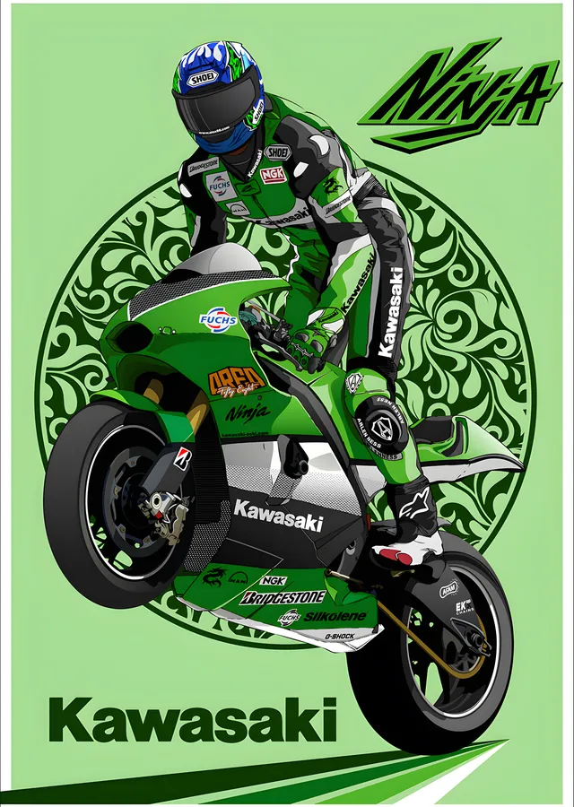 Kawasaki Ninja - Yeşil Vektör metal tablo