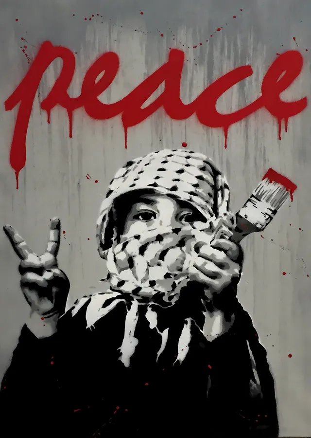 Peace: Banksy Tarzı Portre metal tablo