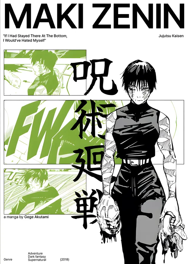 Maki Zenin: Beyaz Zeminde Manga metal tablo