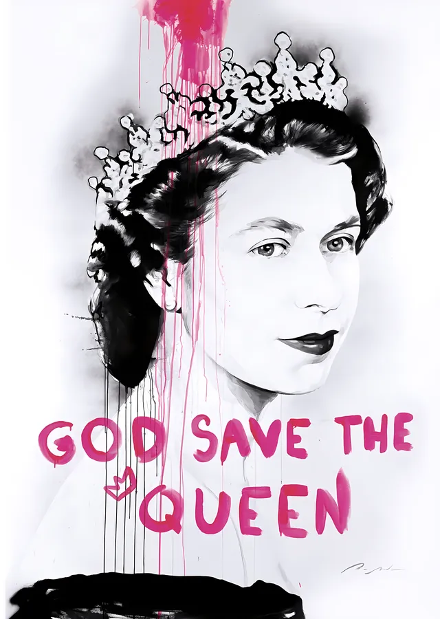 God Save the Queen: İkonik Bir Portre metal tablo