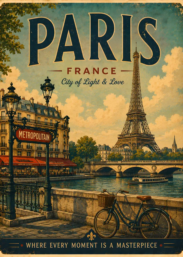 Paris Retro Travel metal tablo