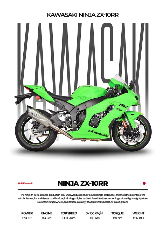 Kawasaki Ninja ZX-10RR - Beyaz Zemin metal tablo