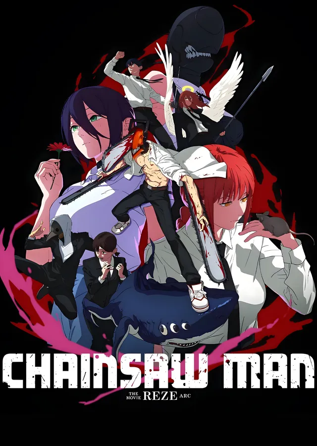 Chainsaw Man: Reze Arkı - Siyah Fondaki Kanlı Figürler ve metal tablo