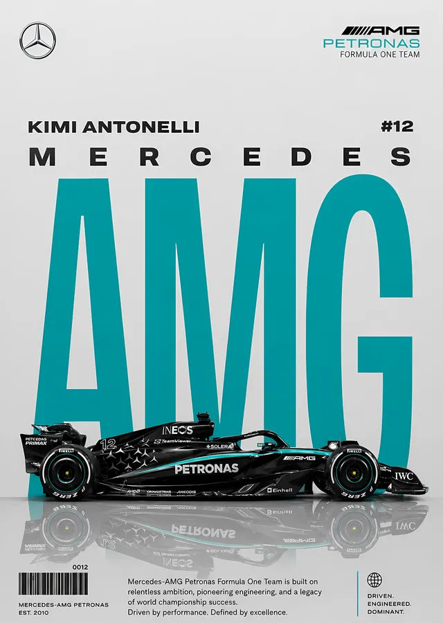 Kimi Antonelli Mercedes AMG Petronas F1 #12 metal tablo