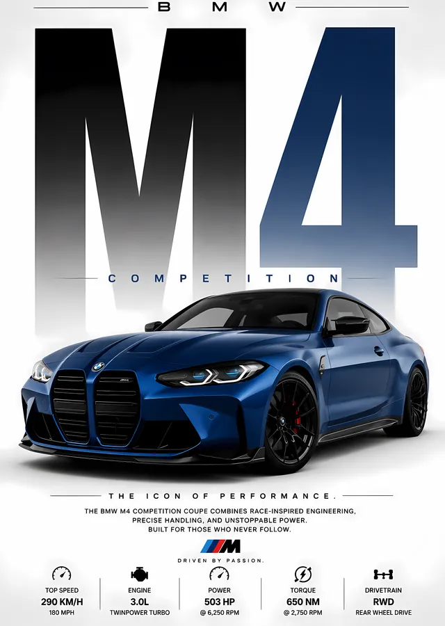 BMW M4 Competition - Mavi metal tablo