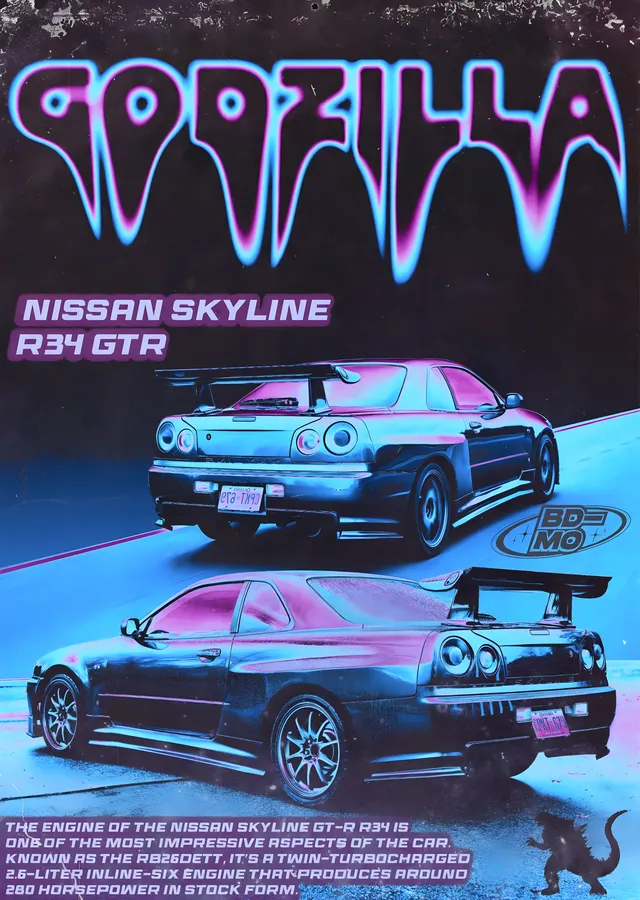 Nissan Skyline R34 GTR - Godzilla metal tablo