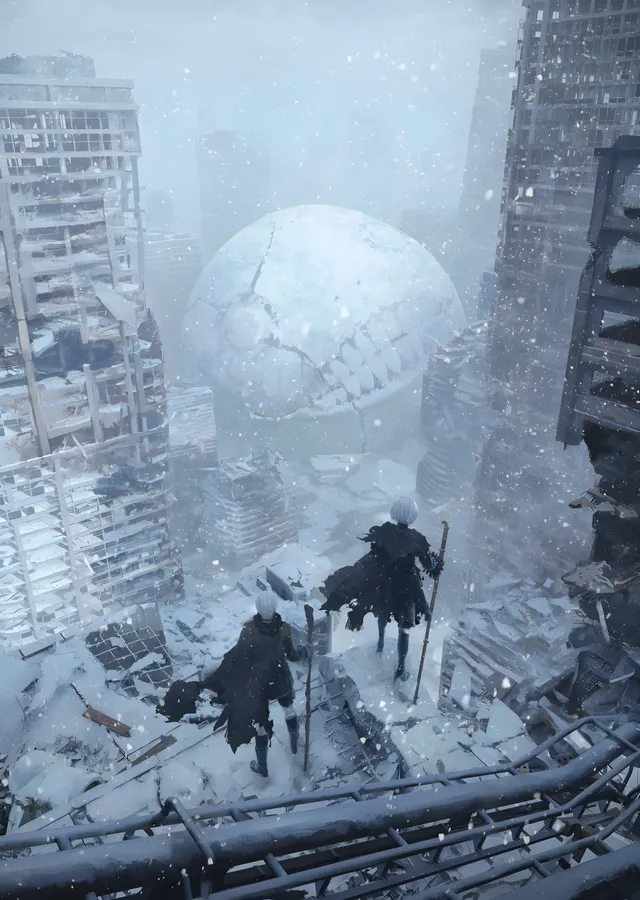 NieR: Karlı Şehir metal tablo