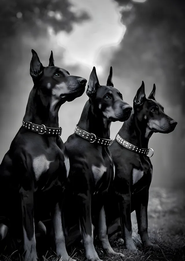 Görkemli ve Güçlü: Siyah Dobermanlar metal tablo