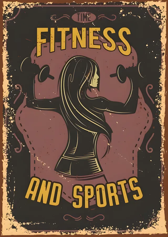 Fitness and Sports - Retro Teneke Levha Tasarımı metal tablo