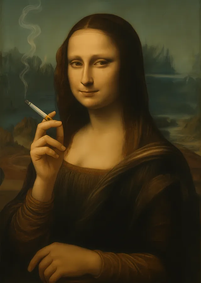 Mona Lisa: Sigara İçen Klasik Portre metal tablo